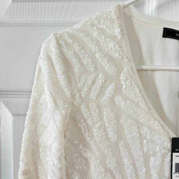 BCBG MaxAzria White XS Morris Dress V-neck Strechy Sequined Night Out Dress NWT - Picture 10 of 16